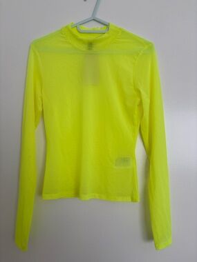 Bright Neon Yellow Mesh Top Long Sleeve Top | Y2K Layering Tee